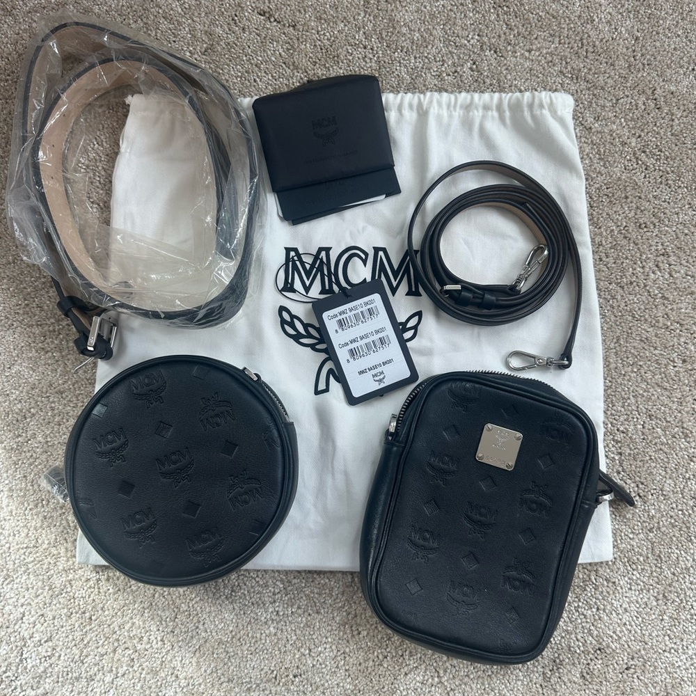 MCM Black Visetos Utility/ Convertible Crossbody + Belt Bag Set